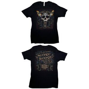 NHRA Nitro Junkie T-Shirt Mens XL Black Drag Racing Double Sided Skull Graphic